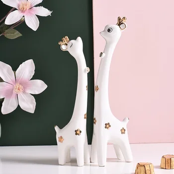 Керамические фигурки оленей креативные украшения для дома, свадьбы, керамические поделки с животными, украшения для дома, свадебная статуя оленя для пары