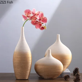 Китайская керамическая ваза, Аксессуары для цветочных композиций, Ваза для цветов, круглые градиентные линии, Керамические украшения ручной работы, украшения
