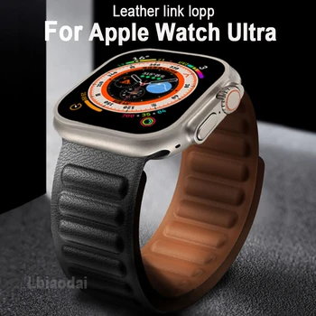 Кожаное Звено Для Apple Watch ultra Band 49 мм 44 мм 41 мм 40 мм Оригинальный браслет с Магнитной Петлей iWatch Series 3 SE 6 7 8 Ремешок 45 мм