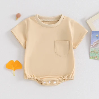 Комбинезон с пузырями для маленьких мальчиков и девочек, однотонное боди с коротким рукавом, топы-футболки большого размера, летняя одежда для новорожденных