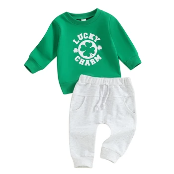 Комплект одежды на День Святого Патрика для маленького мальчика Mama s Little Charm Clover, толстовка с длинным рукавом, комплект брюк для бега трусцой
