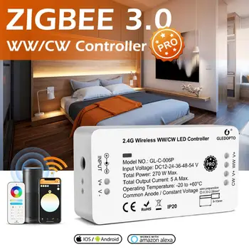 Контроллер GLEDOPTO Zigbee 3.0 Smart Pro WW / CW С Теплым Холодным Белым светом Работает с приложением SmartThings Alexa Echo Plus 2.4G RF Remote