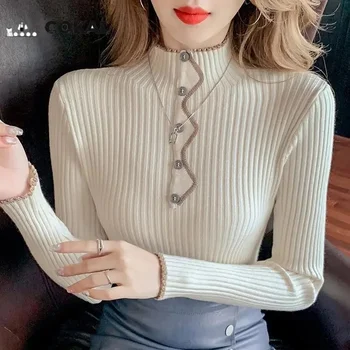Корейский модный пуловер COKAL, женский новый свитер 2023 года, трикотажная рубашка в полоску с длинным рукавом, тонкая трикотажная рубашка