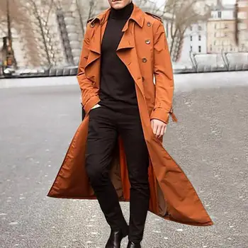 Крутое мужское пальто, ветровка с отложным воротником, однотонная мужская куртка