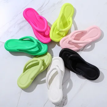 Летние модные тапочки из ЭВА с зажимом, женская домашняя обувь для ванной комнаты, утолщенная нескользящая обувь на плоской подошве, простые удобные скользящие сандалии