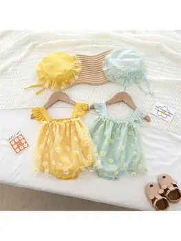 Милая одежда с цветочным рисунком для маленьких девочек 2023, летние слитные модные боди для новорожденных