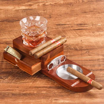Многофункциональная Деревянная Пепельница для сигар, Подставка для напитков, подставка для виски из массива Дерева, Подставка для сигар, Подставка для коробки для сигар, Принадлежности для курения