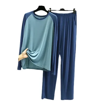Модальные домашние комплекты, комплект одежды 2023 для пижамы, мужской размер, хлопковый рукав, большой длины, 2 мужская одежда, свободная повседневная