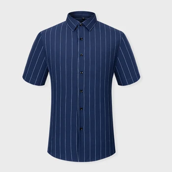 Модная мужская рубашка с короткими рукавами летом, мягкая, удобная, эластичная, не глаженая, крутая Деловая офисная рубашка-темно-синий-черный 5XL