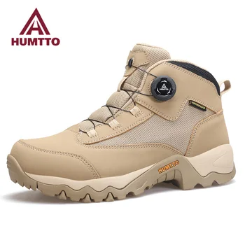Мужская водонепроницаемая кожаная обувь HUMTTO, роскошные дизайнерские походные ботинки, уличные альпинистские треккинговые кроссовки, безопасные мужские ботильоны