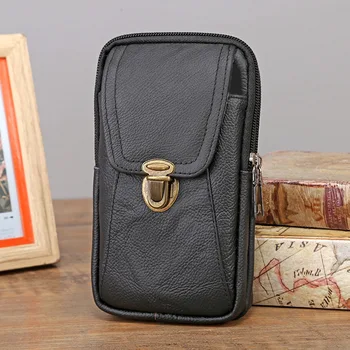 Мужская кожаная поясная сумка большой емкости, поясная сумка, коричневые сумки через плечо, сумки через плечо, многослойная пряжка, сумка для мобильного телефона, сумка для задницы
