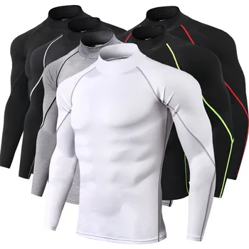 Мужская компрессионная футболка Dry Fit для спортзала, спортивная одежда с длинным рукавом, облегающая одежда для фитнеса, первый слой, защита от сыпи, бег, Бодибилдинг