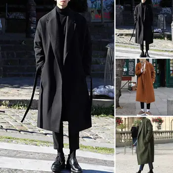 Мужское свободное пальто, стильное мужское свободное пальто, модное осенне-зимнее пальто с длинным рукавом для свободного от работы офиса, пальто с воротником-стойкой для костюма