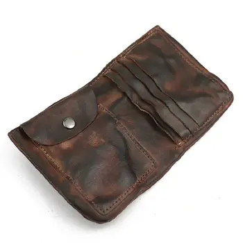 Мужской кожаный бумажник ручной работы в винтажном стиле, короткий дизайн со сложенным держателем для карт