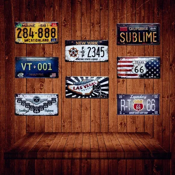 Мэн Калифорния Нью-Йорк Автомобильный Номер Номерной Знак Техас США 66 Старинные Жестяные Вывески Лас-Вегас Домашний Декор Стен Металлический Плакат YQZ008