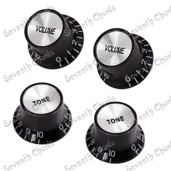 Набор из 4 черных кнопок регулировки скорости для баса-электрогитары (2 громкости и 2 тона)