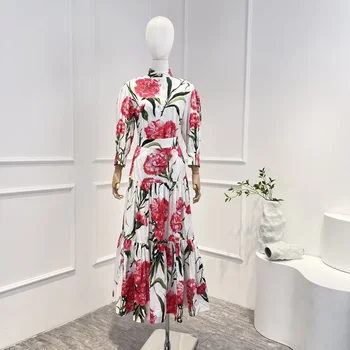 Новая высококачественная коллекция Tulip, блузка и юбка с принтом, женский комплект из двух предметов с длинным рукавом, Весна-лето