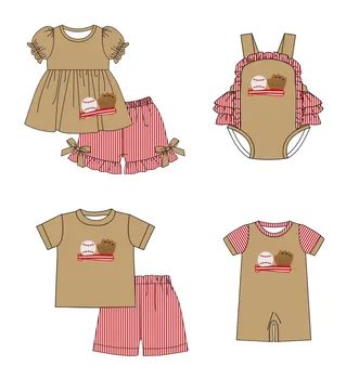Новая горячая распродажа Детской одежды для мальчиков и девочек, шорты с короткими рукавами, костюм, Бейсбольная перчатка, бейсбольная бита с рисунком