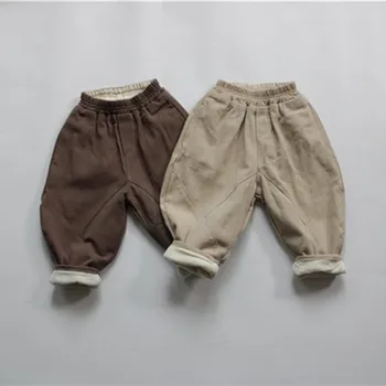 Новые зимние утепленные штаны-шаровары в корейском стиле для маленьких мальчиков, Детская одежда, однотонные повседневные брюки для малышей, детские брюки