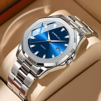 Новые роскошные часы CRRJU Мужские Деловые водонепроницаемые Мужские часы со светящейся датой Квадратные кварцевые мужские часы из нержавеющей стали reloj hombre