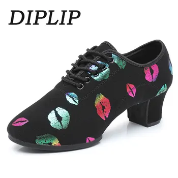 Обувь для бальных танцев Diplip С красочным рисунком губ, обувь для танго на шнуровке, танцевальная обувь Morder, обувь для латиноамериканских танцев для женщин