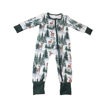Оптовая продажа детских комбинезонов одежда с длинным рукавом Рождественский комбинезон на молнии с изображением лося и конфет