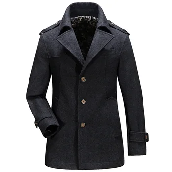 Осенне-зимнее деловое повседневное мужское пальто с лацканами, однотонное утолщенное пальто
