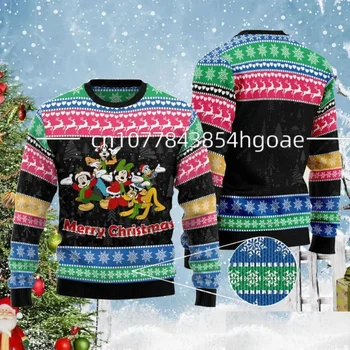 Осенне-зимний новый рождественский пуловер с круглым вырезом для мужчин и женщин, осенне-зимний рождественский пуловер с 3D-принтом Mickey Ugly, детская уличная одежда