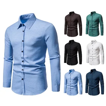 Осень/Зима 2023, новая рубашка, мужская однотонная модная повседневная рубашка с длинным рукавом, модный топ для мужчин
