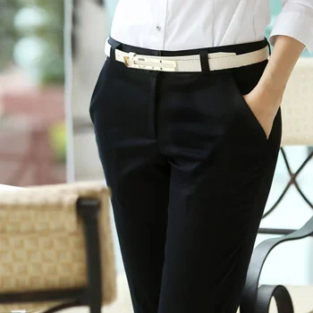 Офисные женские брюки-карандаш с высокой талией, женские весенне-летние обтягивающие капри 92 см, OL Модные черные рабочие прямые брюки Z179