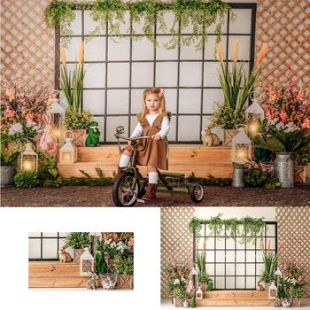 Пасхальные окна с кроликом, Весенние фоны, реквизит для фотосессии младенцев, фотография взрослой девушки, фоны с цветочными растениями в саду