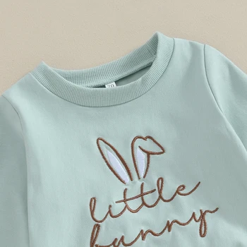 Пасхальный наряд для маленьких девочек с вышивкой в виде кролика, толстовка с длинным рукавом и брюки с эластичной резинкой на талии, комплект милой одежды