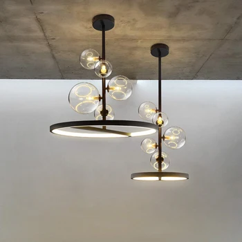 Подвесные светильники из прозрачного стекла в скандинавском стиле, черная светодиодная люстра для гостиной-столовой в стиле Лофт, постмодернистская стеклянная люстра-пузырь