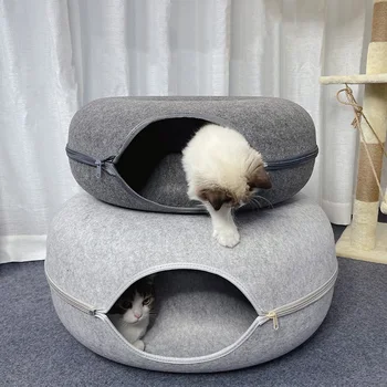 Пончиковая кошачья кровать, Туннель для домашних кошек, Интерактивная игровая игрушка, Кошачий домик, Хорьки двойного назначения, туннели для кроликов, игрушки для помещений, Игрушка для дрессировки котенка