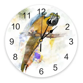 Попугай Животное Филиал Акварельные Настенные Часы Бесшумные Цифровые Часы для Украшения Домашней Спальни Кухни Гостиной