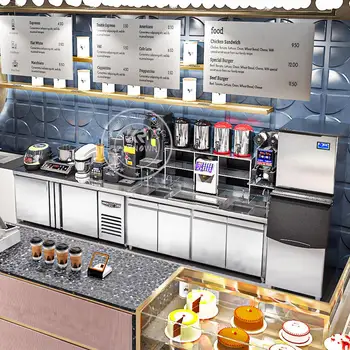 Популярный в 2021 году рабочий стол для магазина чая с молоком по индивидуальному заказу, оборудование для прилавка с пузырьковым чаем для кофейни