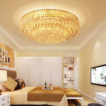 Потолочный светильник из золотого хрусталя для гостиной, круглый дизайн, подвесной хрустальный светильник, столовая, отель, большой современный потолочный светильник