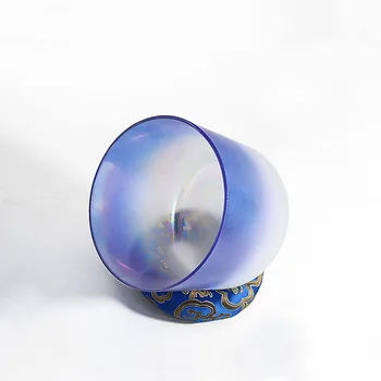 Прозрачная матовая градиентно-синяя кварцевая поющая чаша для звуковой медитации, целебная поющая чаша