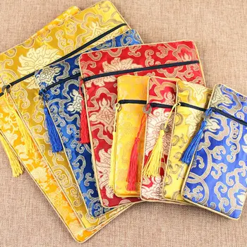 Ретро-сумка для Священных Писаний, двухслойная, утолщенная, с этническим рисунком Дракона, Богатая Цветочная сумка для украшений на молнии, Парчовые сумки для буддийских Писаний