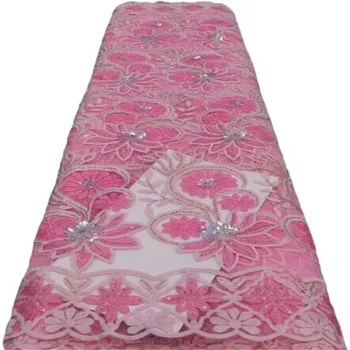 Розовое кружево с блестками, Африканская кружевная ткань, высококачественный Нигерийский Французский тюль, сетчатая кружевная ткань для свадьбы, свадебный материал