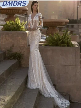 Сексуальное платье с глубоким V-образным вырезом и открытой спиной для невесты, элегантное длинное свадебное платье 