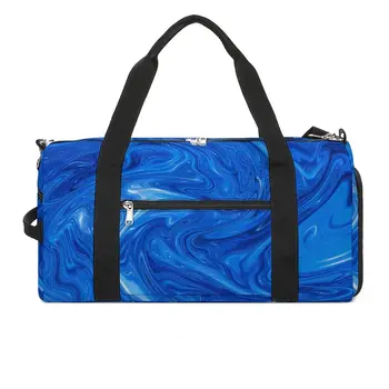 Синие Мраморные спортивные сумки с абстрактным рисунком, спортивная сумка для плавания с обувью, сумки с графическим рисунком, Мужская Женская сумка для фитнеса на открытом воздухе