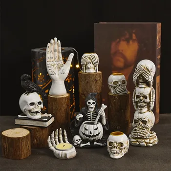Скелет Черного Ворона на Хэллоуин, декор из смолы, Имитация подсвечника для рук скелета, имитация подсвечника для Хэллоуина