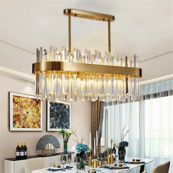 Современная хрустальная люстра для столовой из матового золота led cristal lamp кухонный островной подвесной светильник овального дизайна lustre