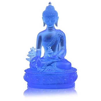 Статуя Будды Тибетской Медицины Из Полупрозрачной Смолы, Скульптура Будды, Декор Для Медитации, Духовный Декор, Предмет Коллекционирования -Синий