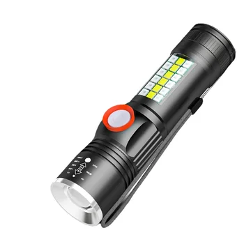 Трансграничный новый телескопический фонарик из алюминиевого сплава P60 LED с боковыми фонарями USB-зарядка P60 strong flashlight