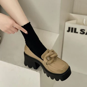 Туфли Mary Jane на платформе, женские туфли-лодочки в готическом стиле, Модные женские туфли с квадратным носком на неглубоком толстом каблуке, Элегантные женские туфли на тонком каблуке