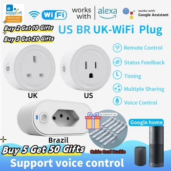 Умная WiFi Розетка eWeLink UK/US/BR Plug 3pin Адаптер Для Домашнего Голосового Управления Alexa С Функцией Таймера Контроля Энергопотребления Розетка