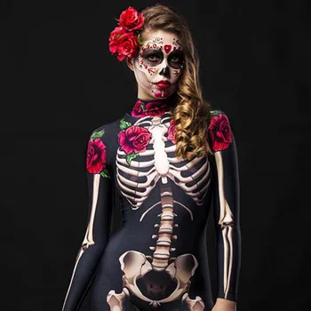 Уникальный комбинезон с рисунком скелета Розы для женщин на Хэллоуин