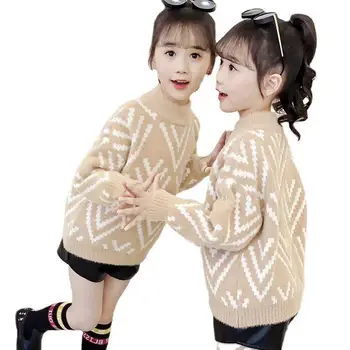 Цветной свитер с V-образным вырезом для девочек 2023, зимняя детская одежда, топ для детей, Корейская детская одежда, вязаные осенние свитера для подростков